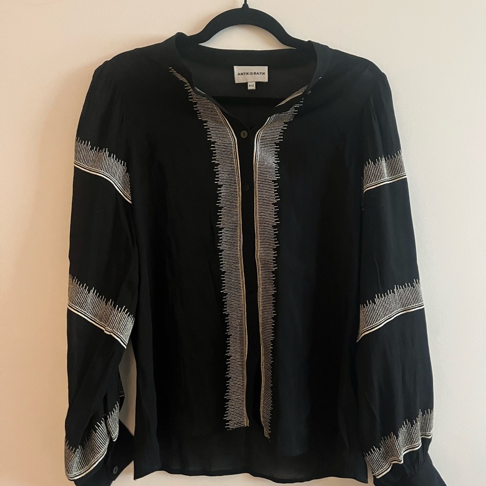 Antik Batik Black Blouse with Silver Accents